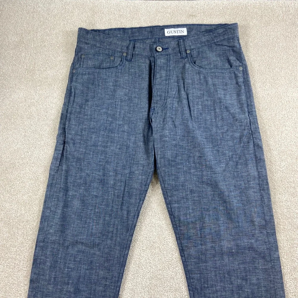 Gustin Pants Mens 36 Blue Slim Fit California Sewn Chambray Cotton Trousers